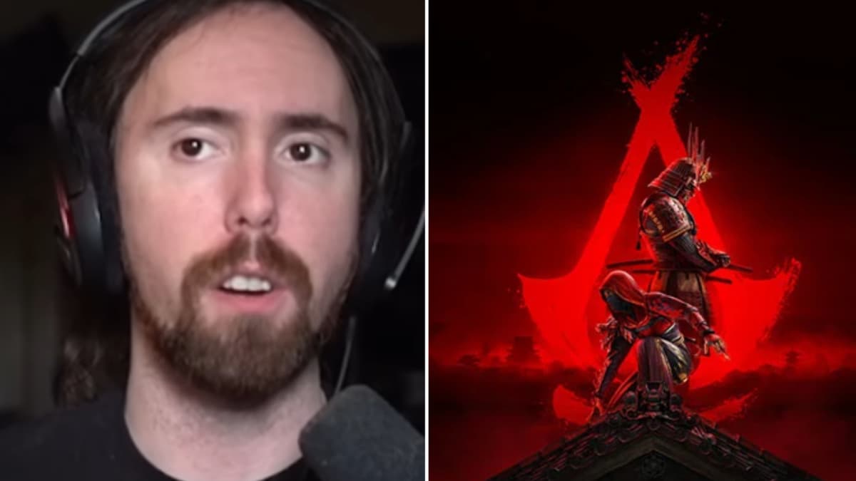 asmongold next to assassin's creed shadows logo