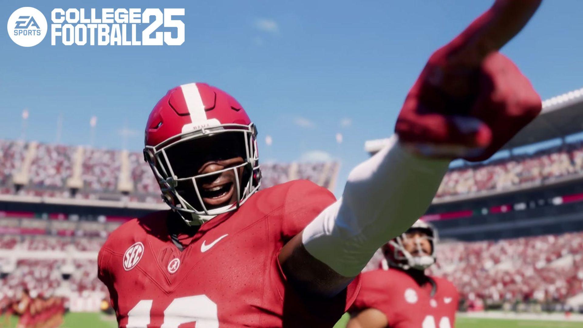 Alabama player pointing to crowd in EA SPORTS College Football 25