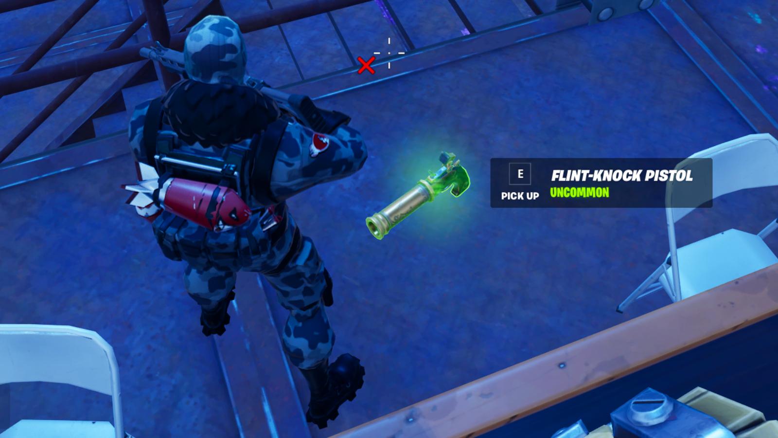 Pistolet à silex Fortnite lors d'un match Battle Royale.