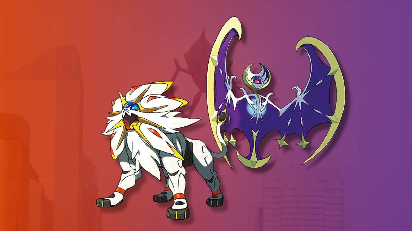 The Pokemon Solgaleo and Lunala appear against a gradient background