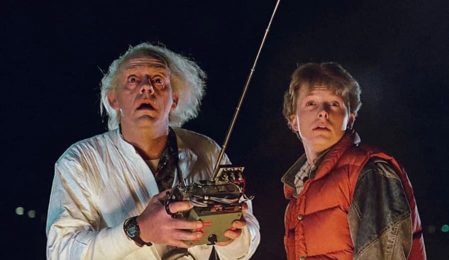 Christopher Lloyd and Michael J. Fox as Doc Brown and Marty in Back to the Future