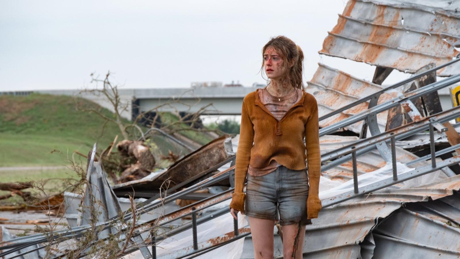 Twisters connections and Easter eggs: Daisy Edgar-Jones as Kate, standing in the wreckage