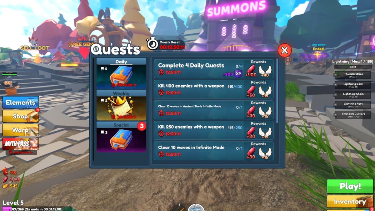 All quests in Elemental Dungeons