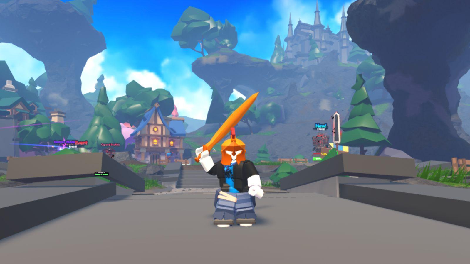 Player holding a sword in Elemental Dungeons