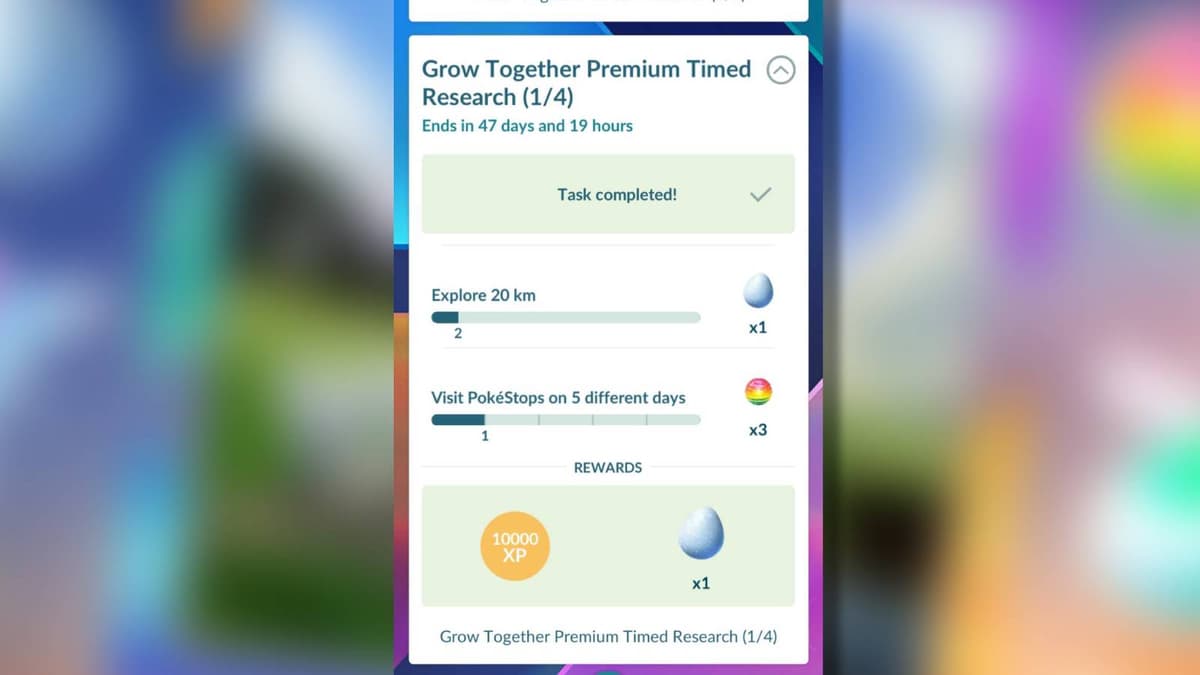 A menu ion Pokemon Go shows timed research tasks