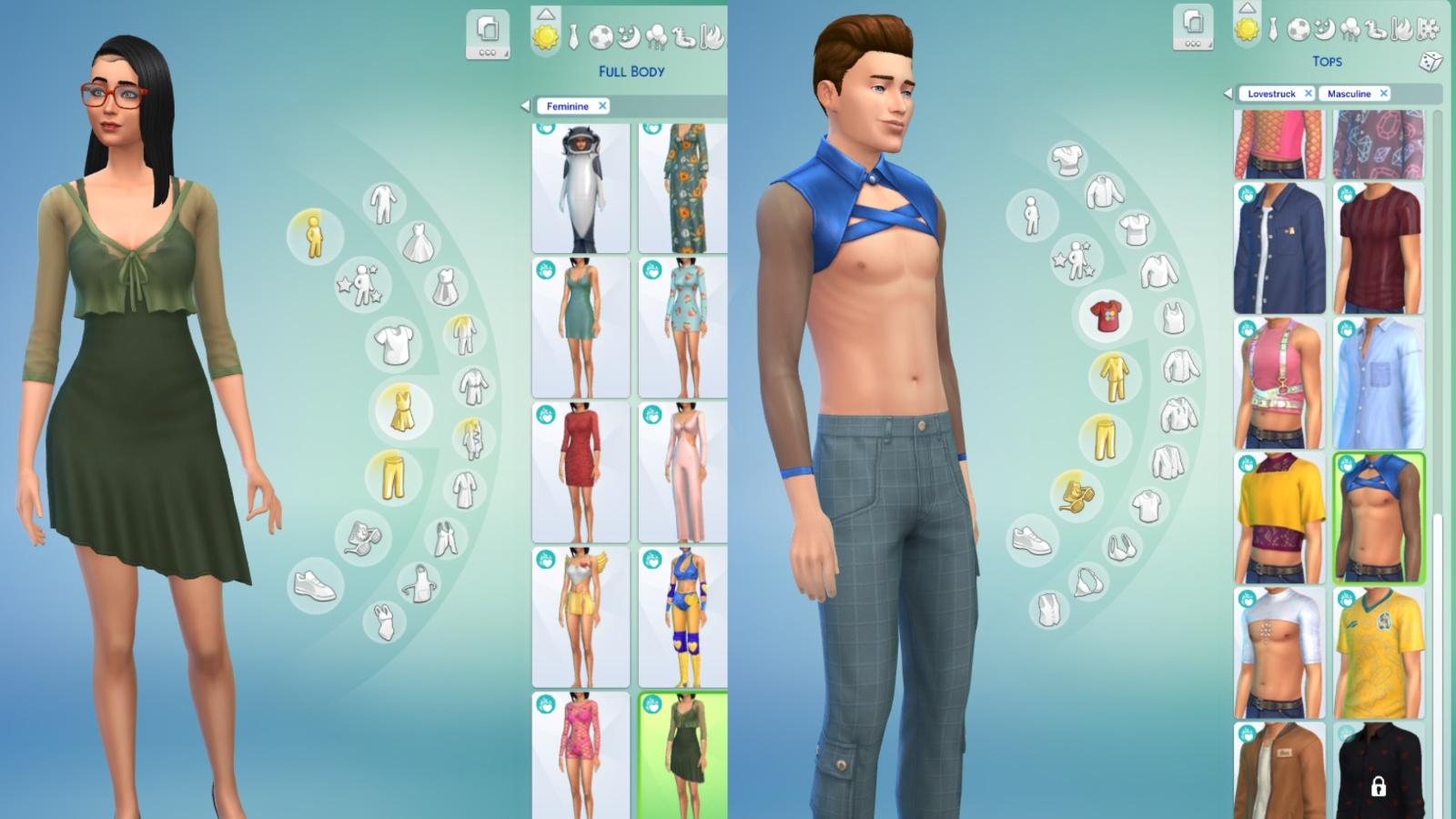 Скриншот с предметами CAS из The Sims 4 Lovestruck.