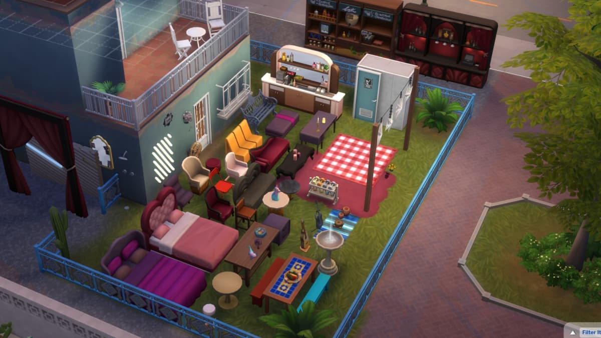 A screenshot featuring Build Mode items in The Sims 4 Lovestruck.