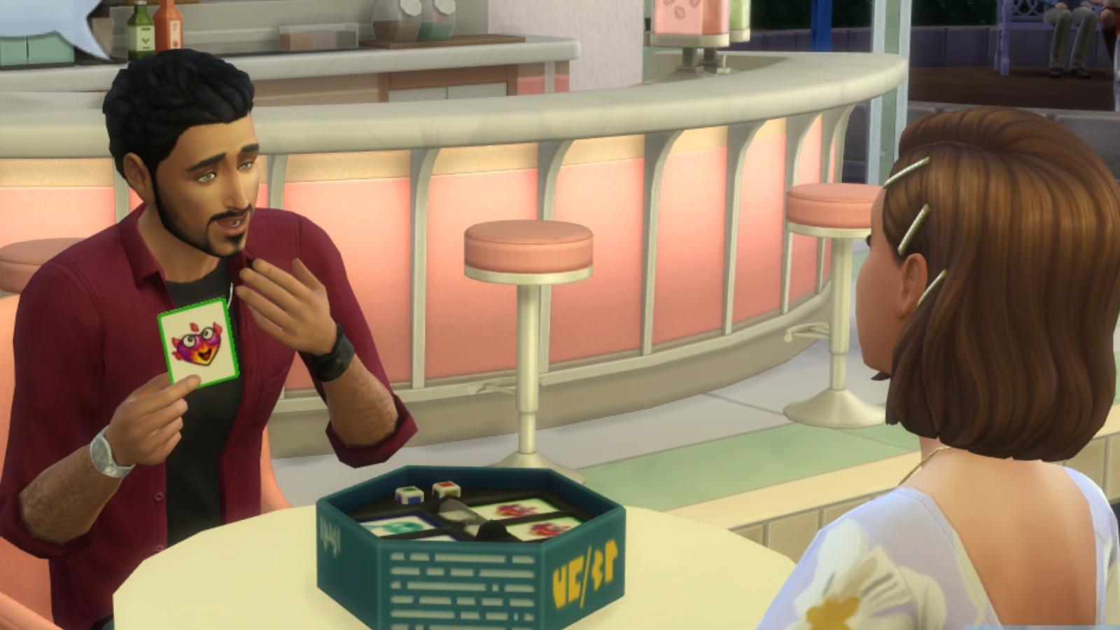 A screenshot featuring The Sims 4 Lovestruck date.