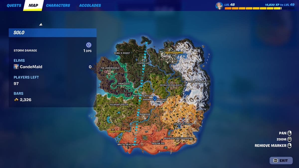 персонаж находит пушечное ядро ​​на карте Fortnite