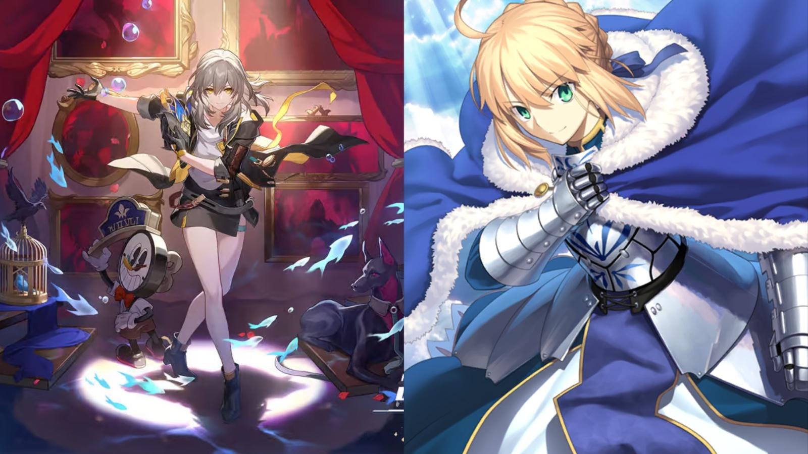 An image of Trailblazer from Honkai Star Rail and Artoria from Fate Grand Order