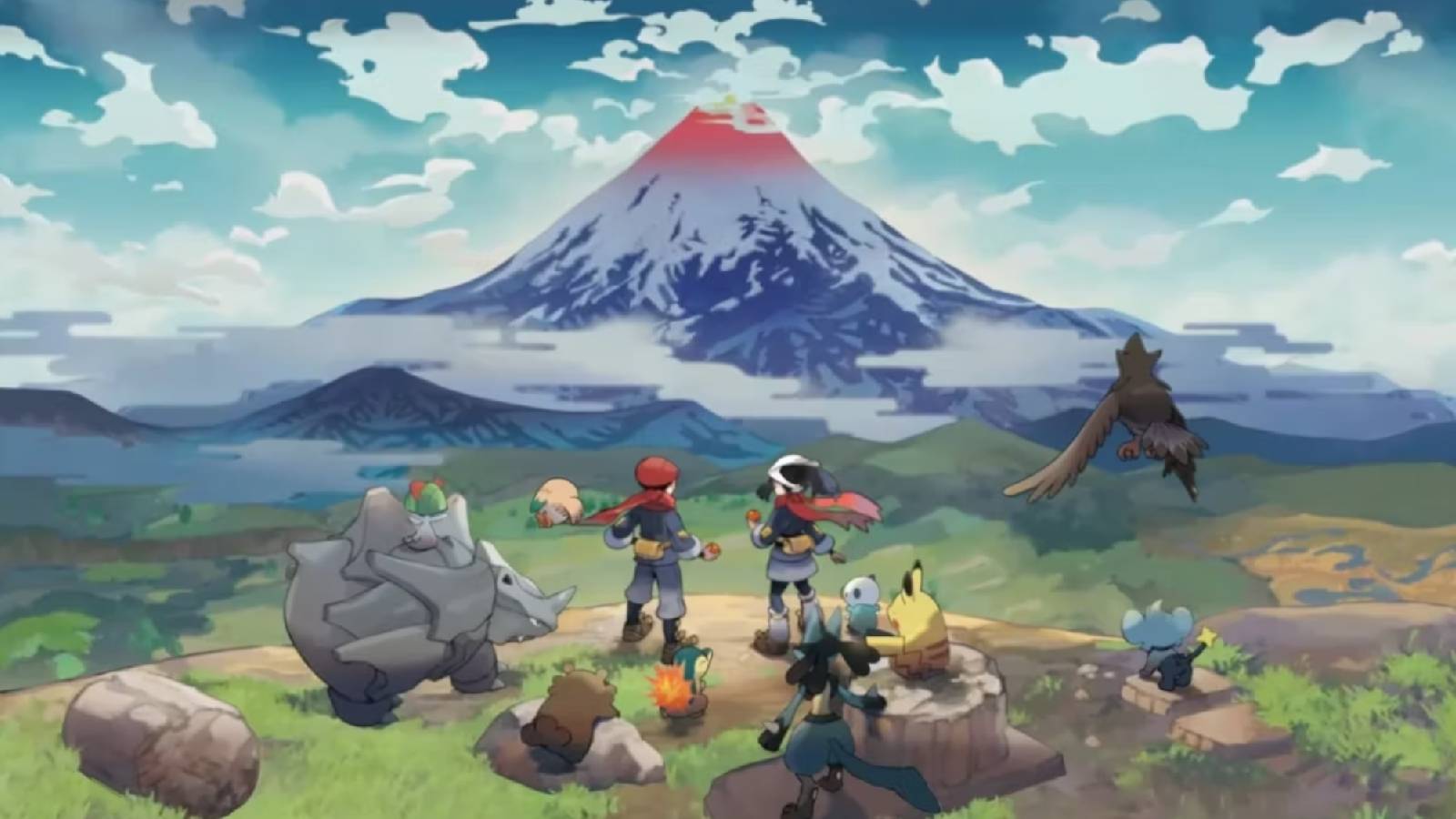 Key art for Pokemon Legends Arceus shows a trainer looking over a vista