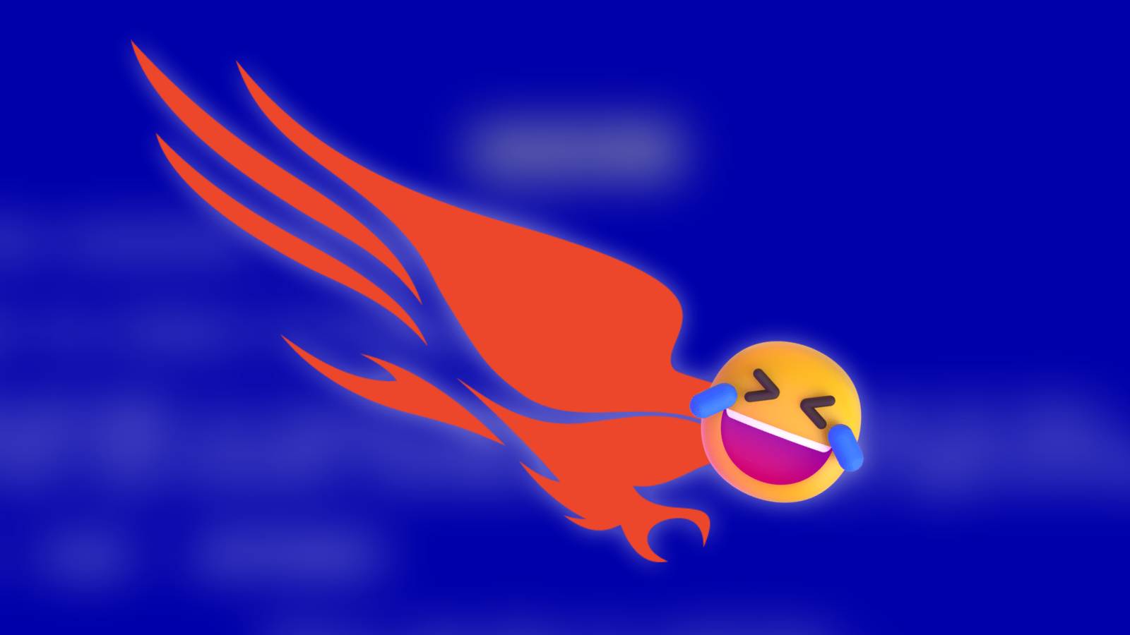 An image of the Microsoft Teams laughing emoji on the face of the Crowdstrike logo, with a blue screen in the background.