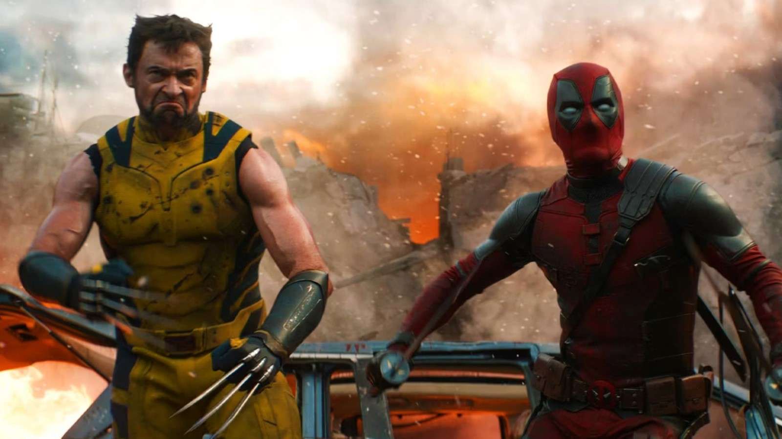 Ryan Reynolds and Hugh Jackman as Deadpool and Wolverine