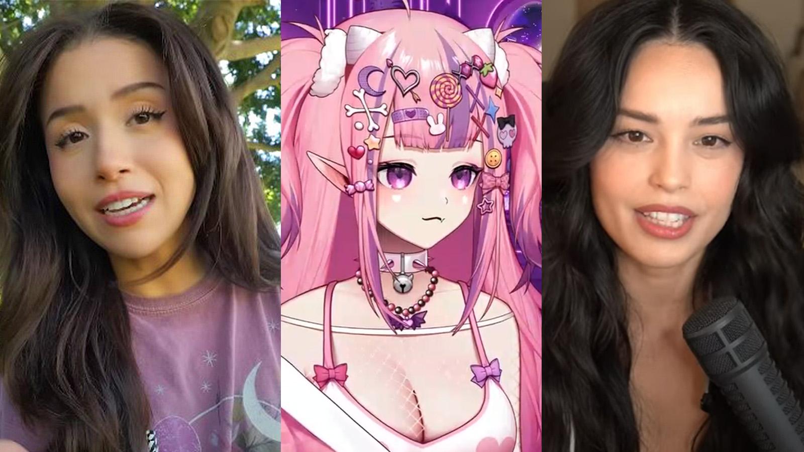 Pokimane on left, Ironmouse in middle, Valkyrae on right