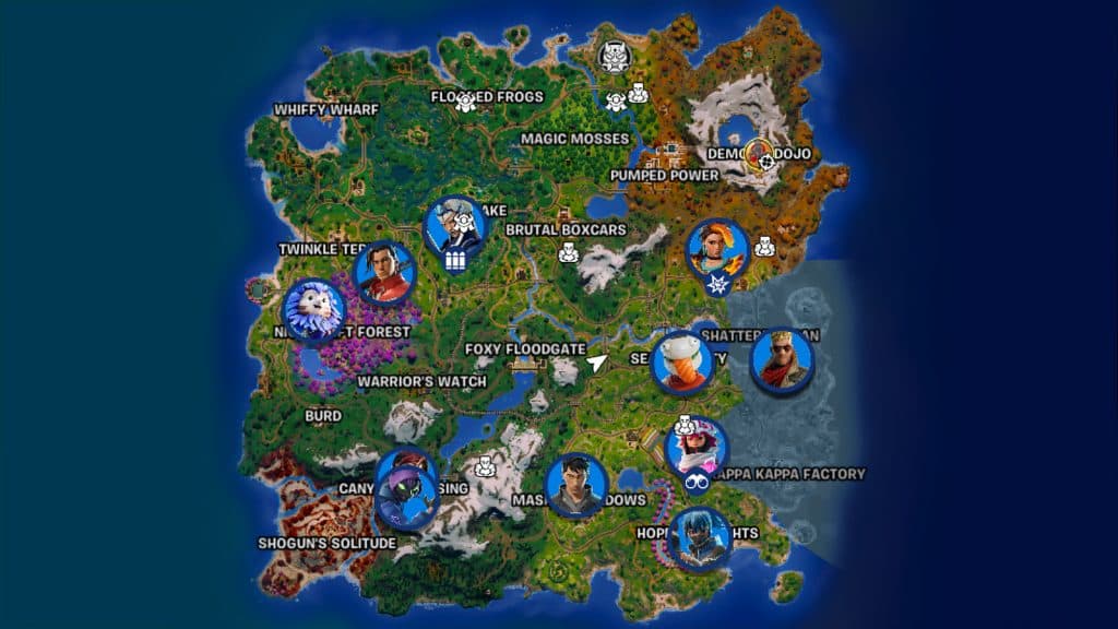 Fortnite NPC character locations on the Chapter 6 Season 1 map.