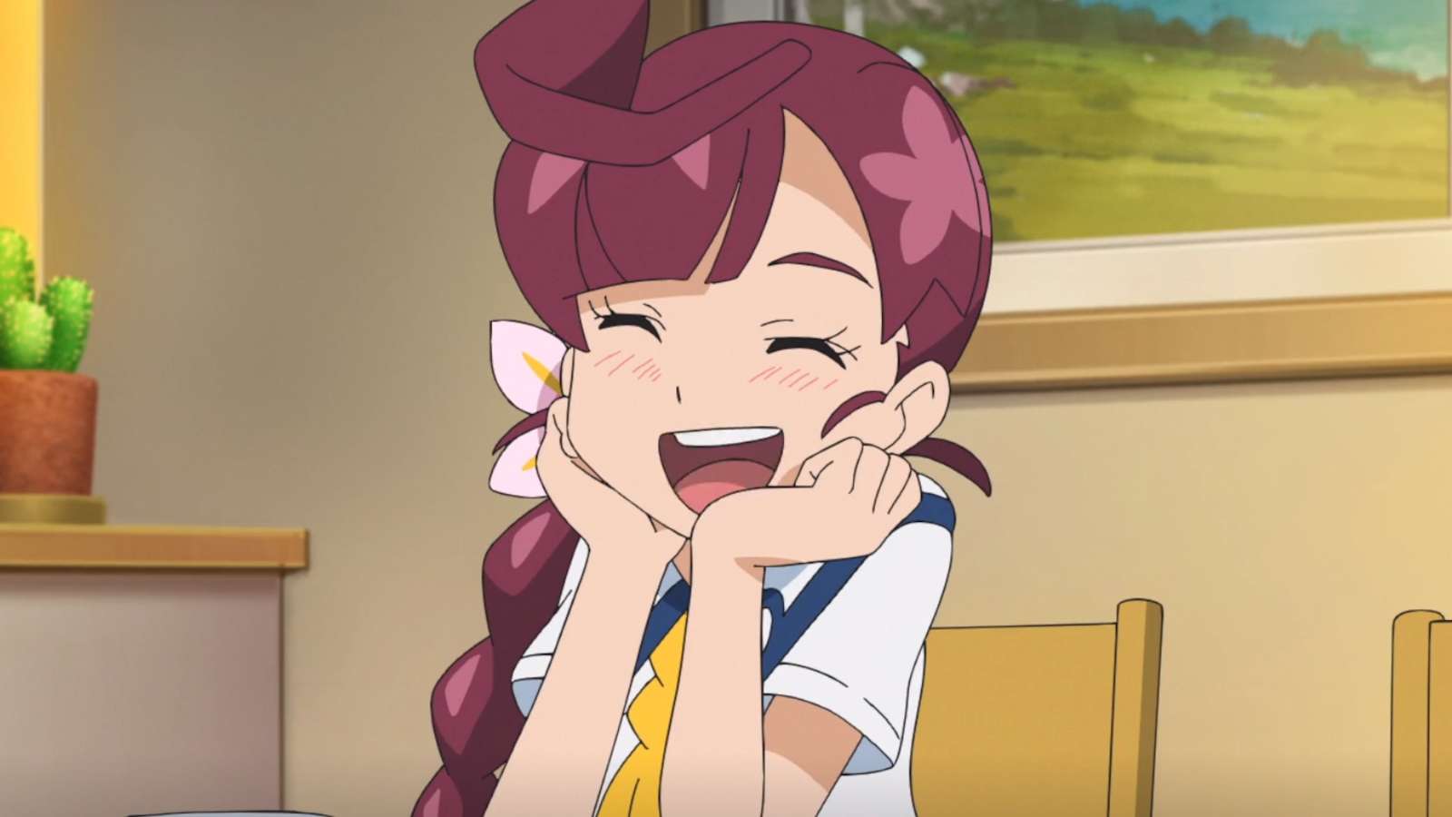 Chloe Cerise smiling in Pokemon Journeys anime.