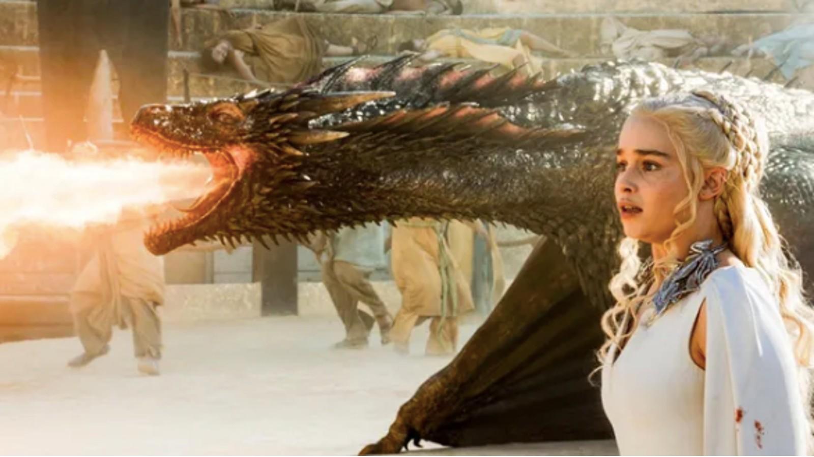 Emilia Clarke and her dragon on Game of Thrones