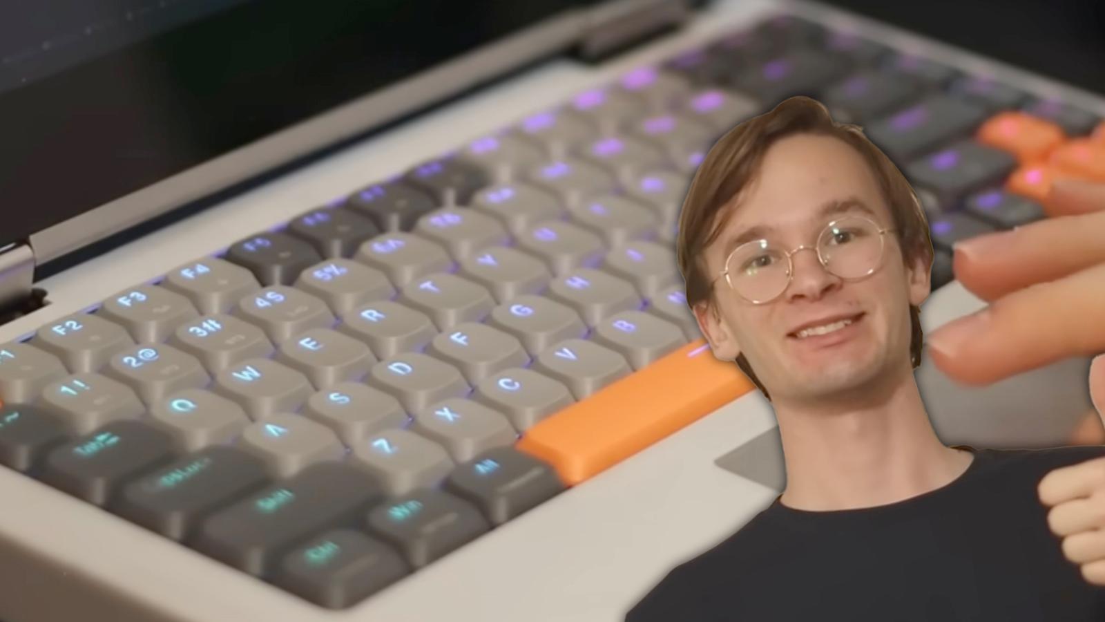 marcin plaza in front of his new mechanical keyboard laptop