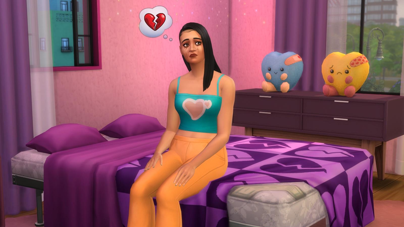 A brokenhearted Sims in the Lovestruck expansion