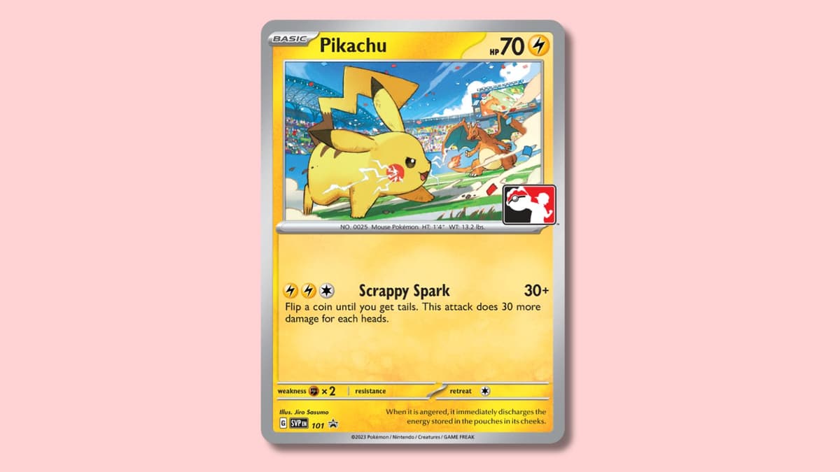 Play! Pokemon Worlds 2023 Pikachu card.