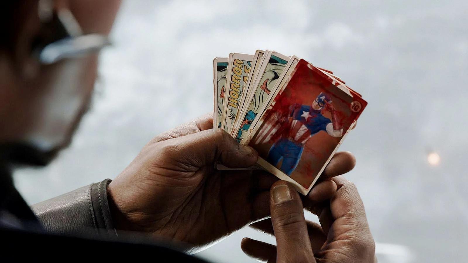 Bloody Captain America trading cards another Deadpool & Wolverine easter egg.