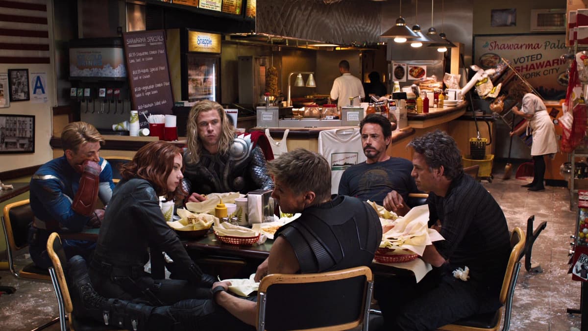 The Avengers eat Schwarma.