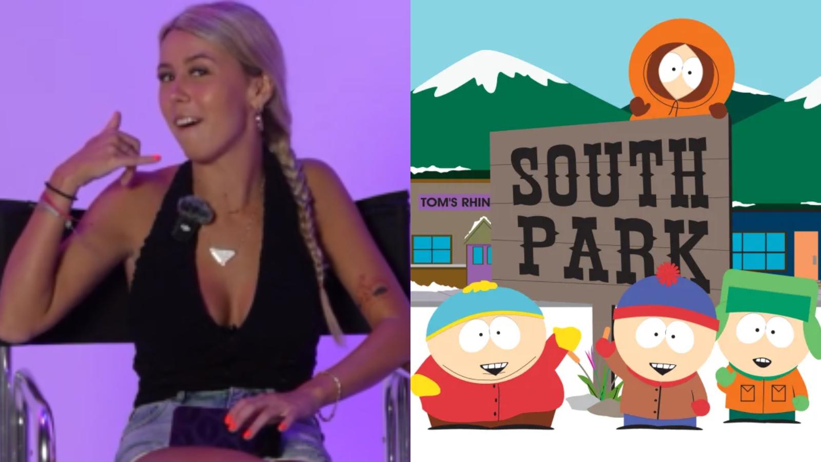 hawk tuah girl next to south park characters
