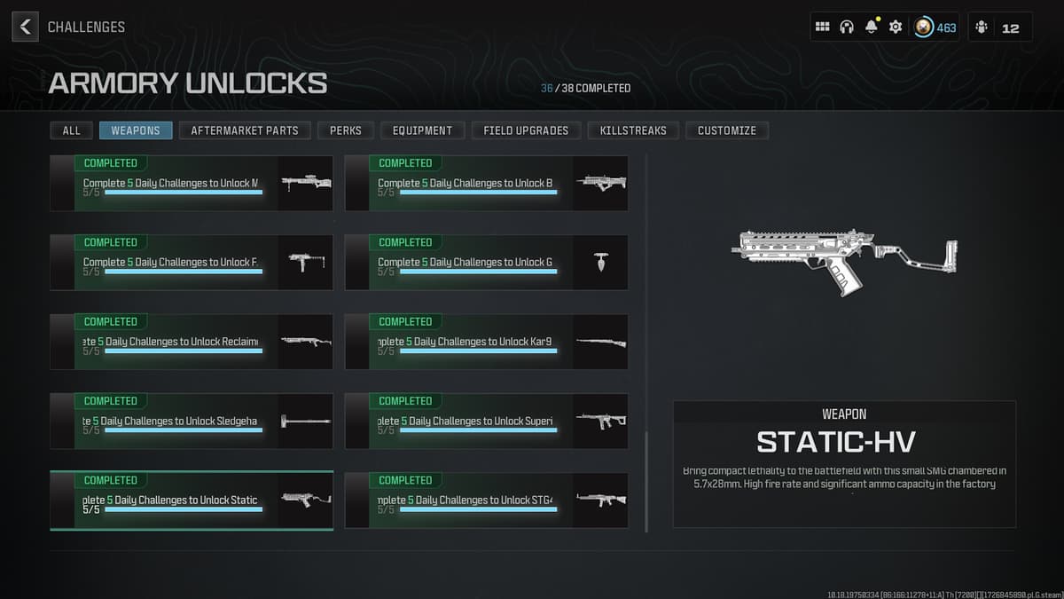 Screenshot of the challenge required to unlock the Static-HV in Warzone.