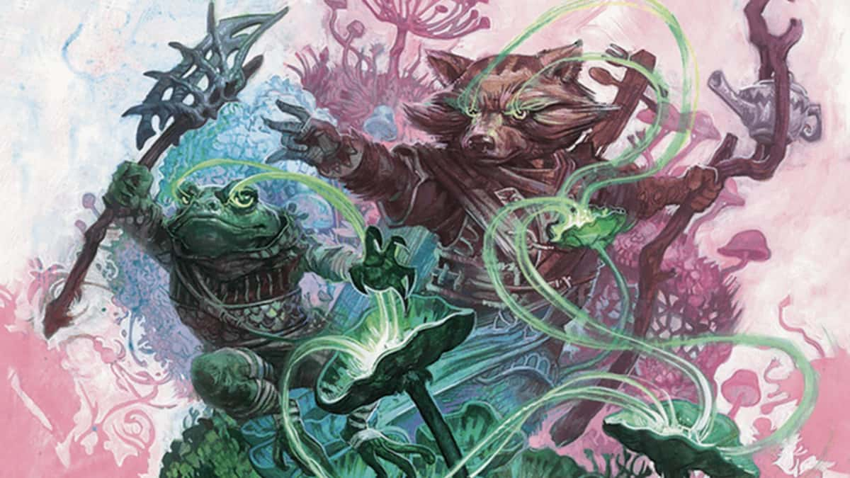 MTG Bloomburrow Sylvan Tutor frog and raccoon