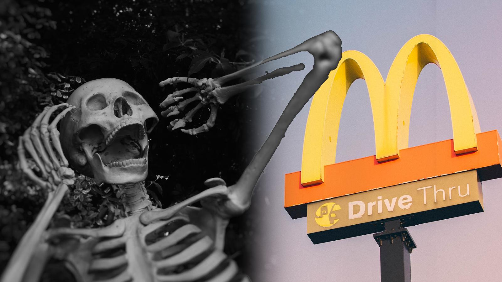 Skeleton and McDonald's sign