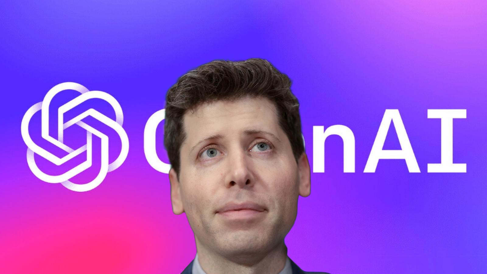 Sam Altman with OpenAI logo in the background