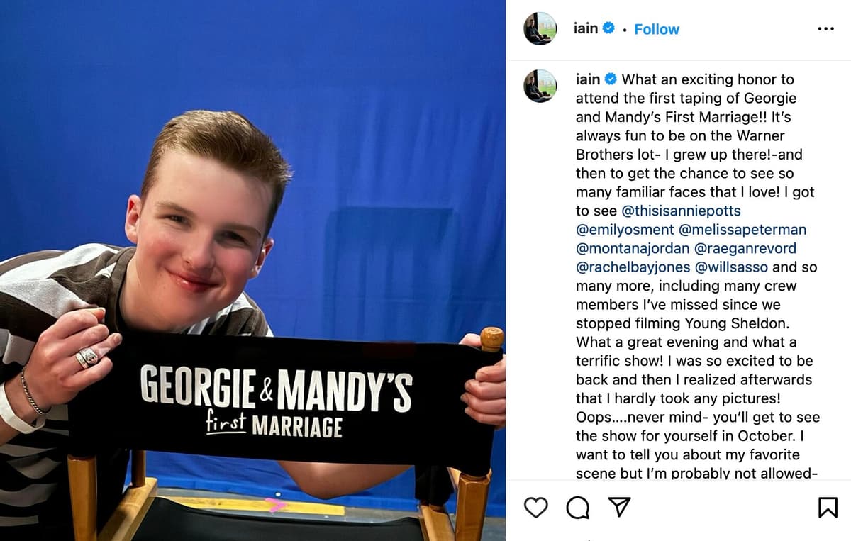 Iain Armitage on the set of Georgie and Mandy's First Marriage