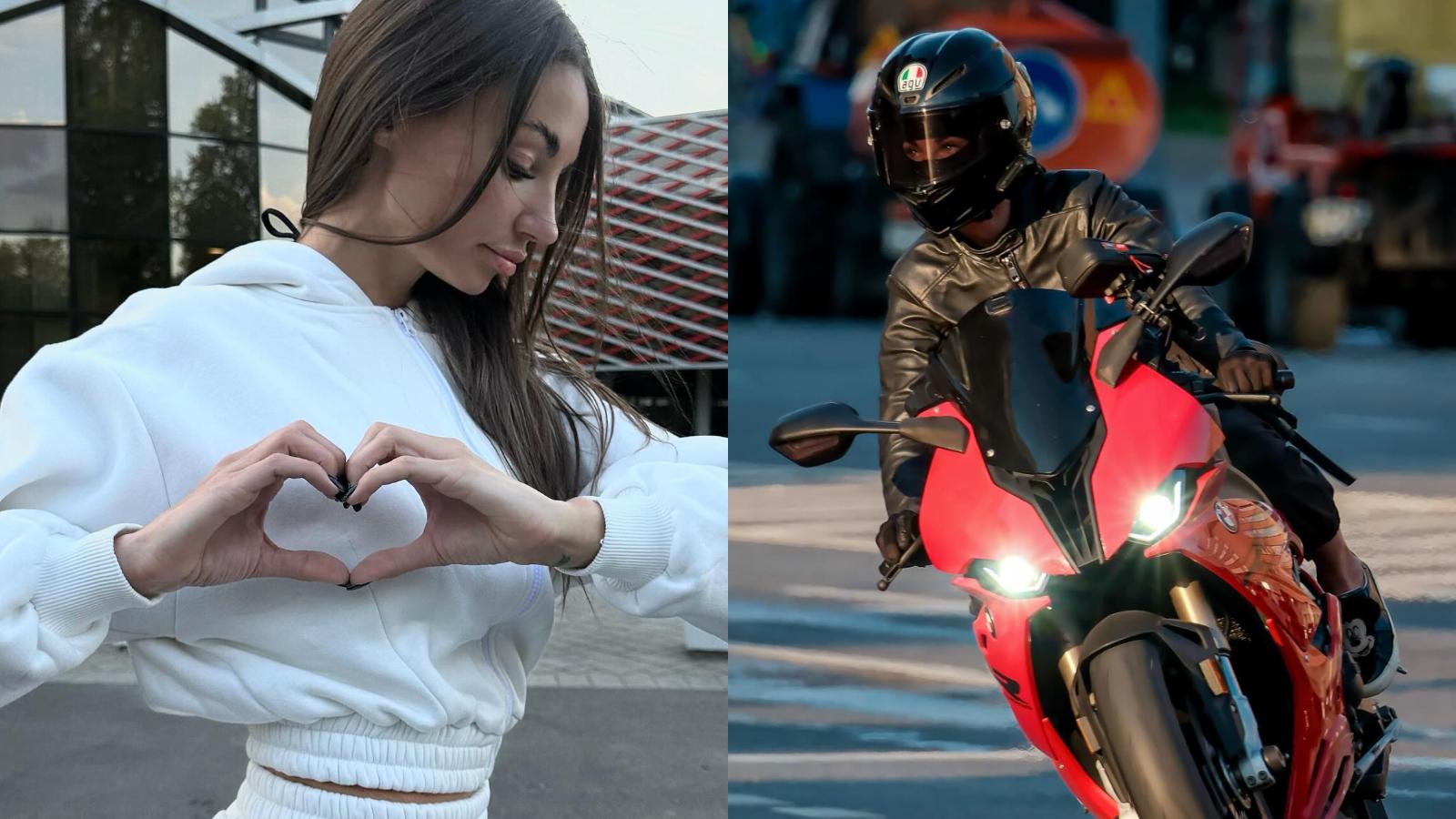 youtuber mototanya next to her motor bike