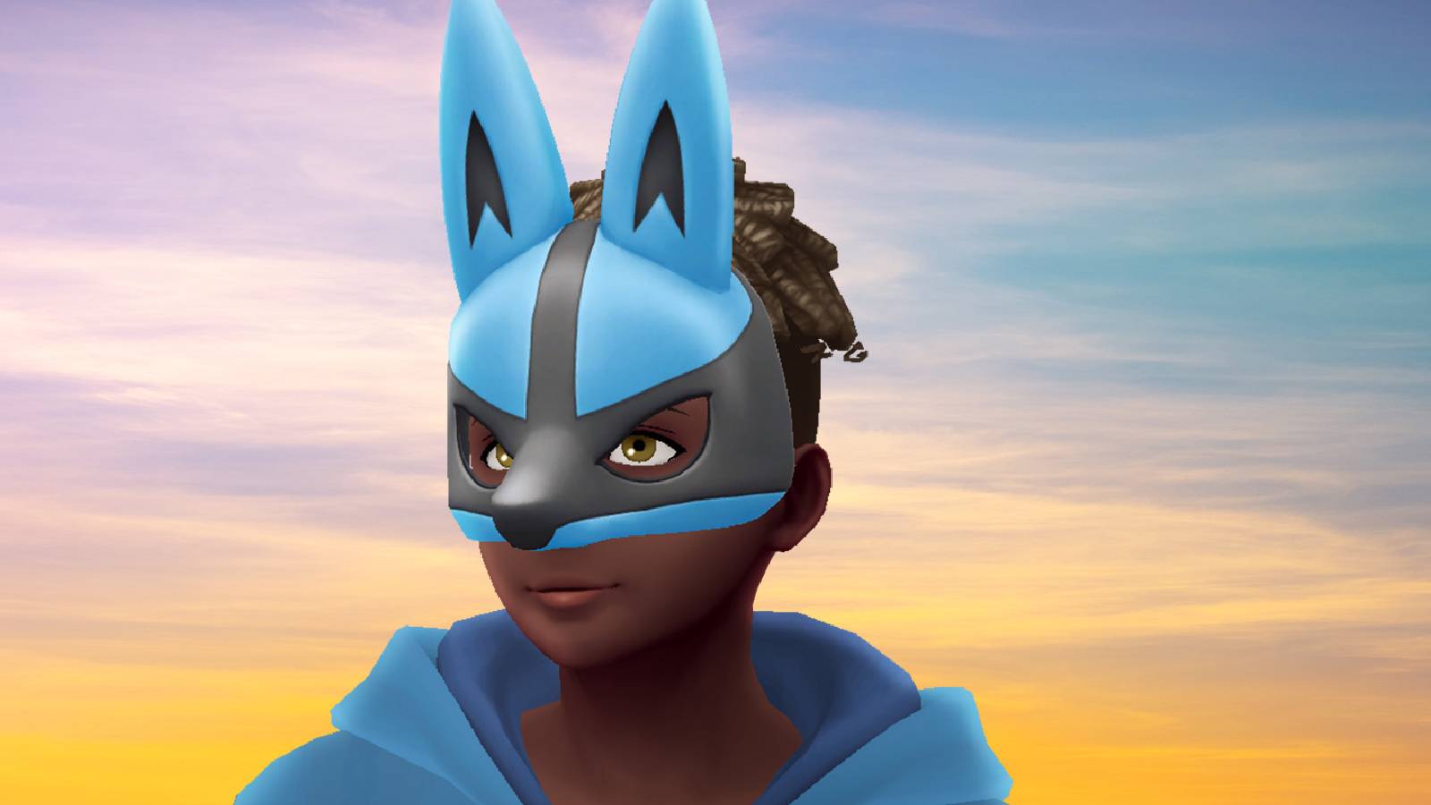 Key art from Pokemon Go shows a character wearing a Lucario mask