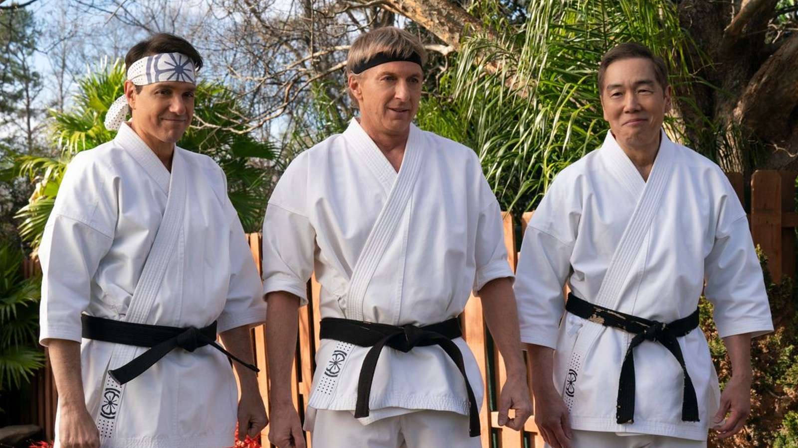 The old men of Cobra Kai line up for action.