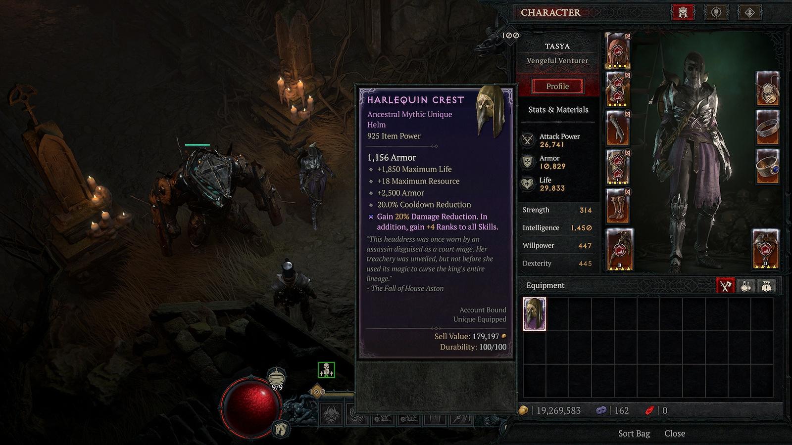 Diablo 4 Harlequin Crest Mythic Unique description