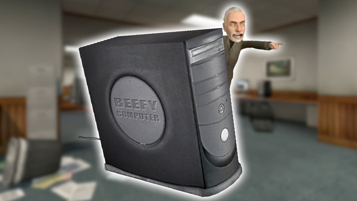 dr hax – a reference to an old gmod video – pointing behind the PC he is seen playing in a video on top of a screenshot of counter-strke source's cs_office