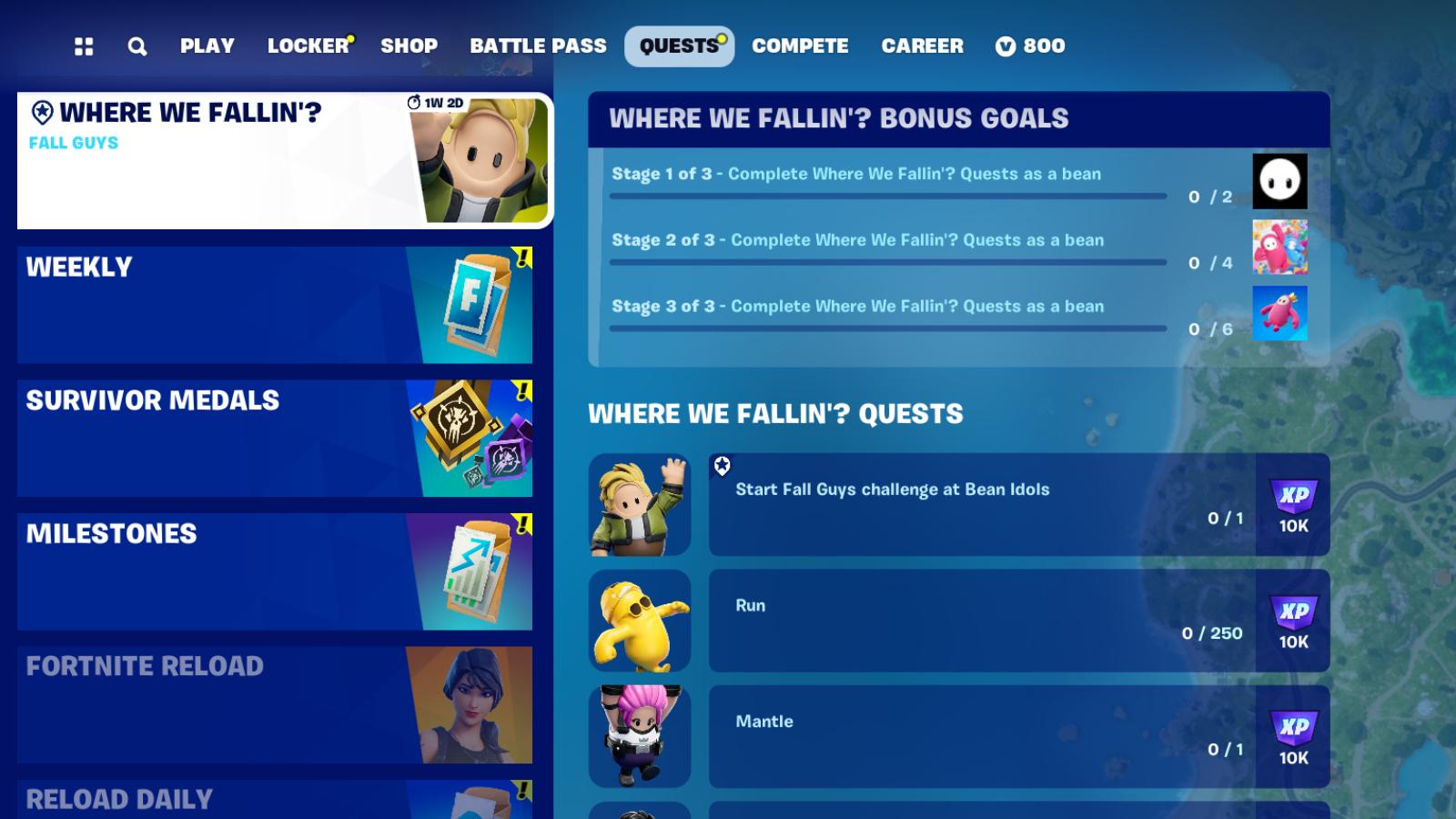 Fortnite Where We Fallin Fall Guys quests.