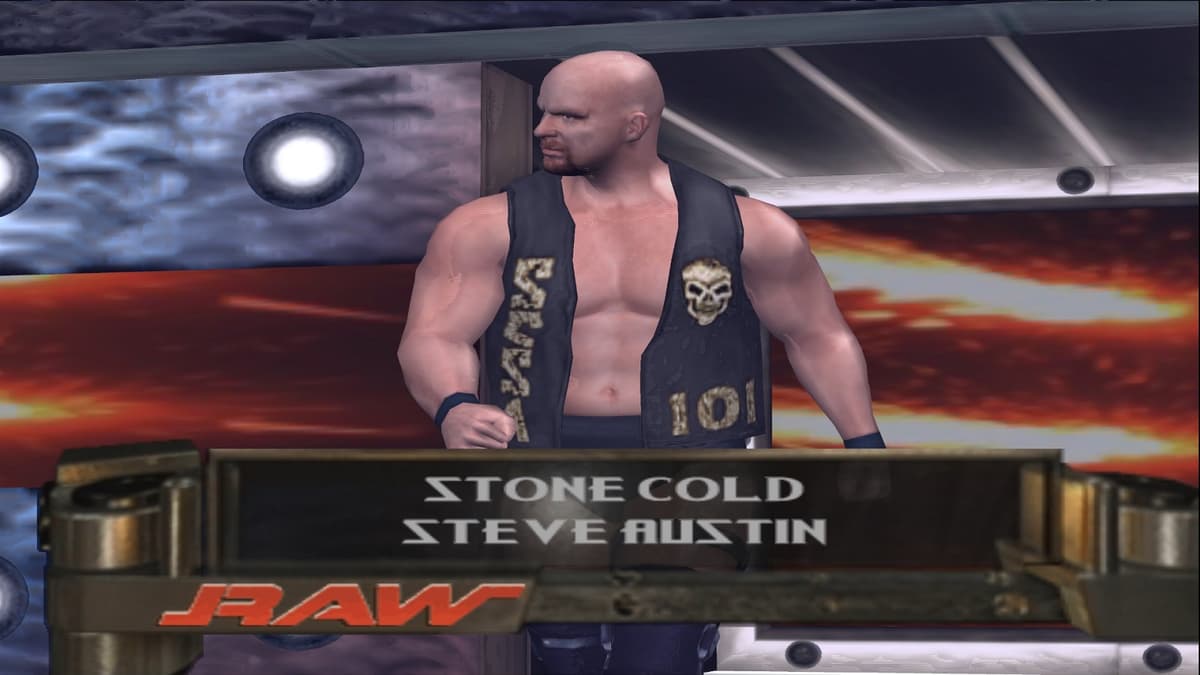 in-game screenshot of Stone Cold Steve Austin's entrance on RAW in WWE Smackdown: Here Comes the Pain.