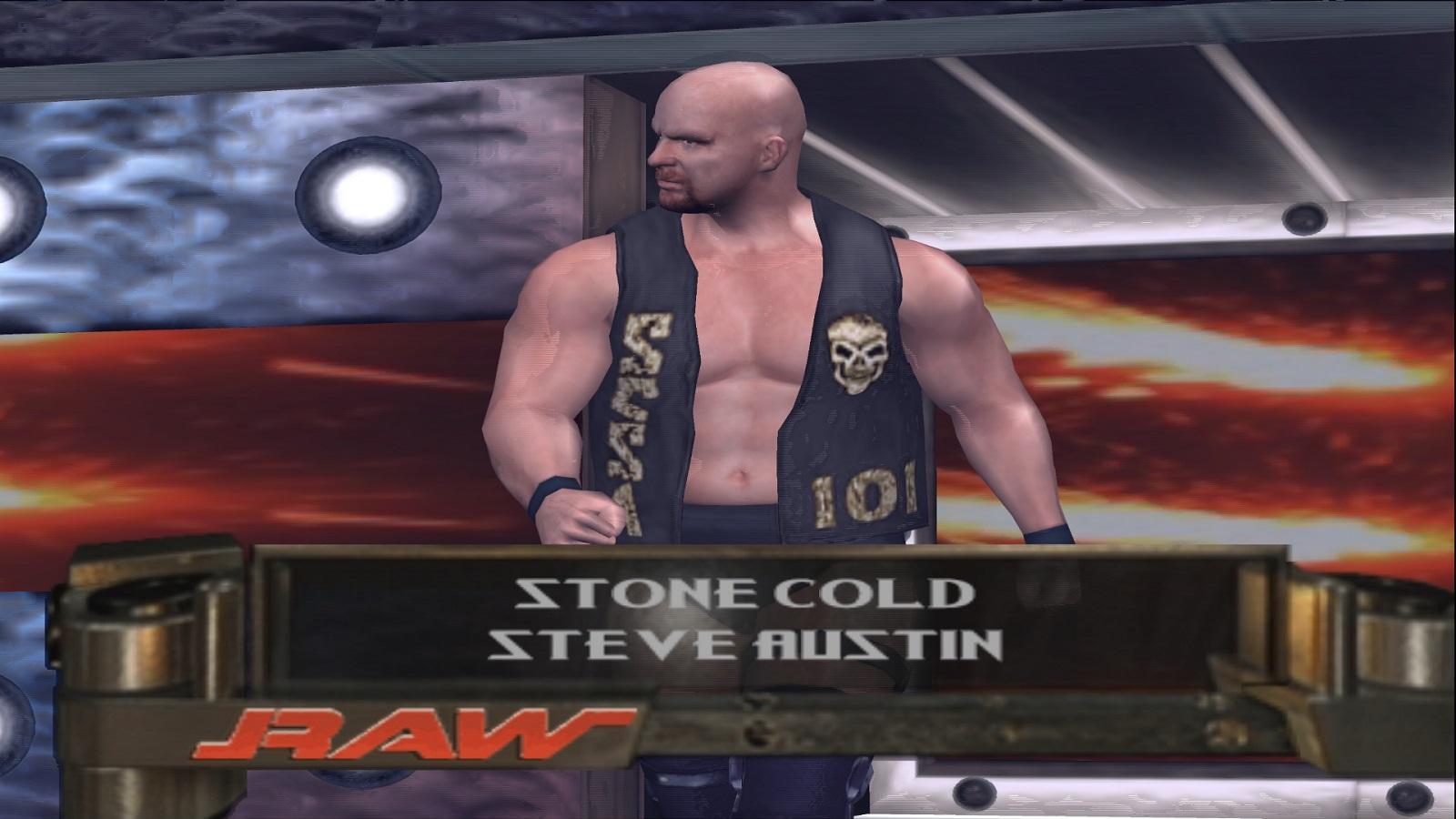 in-game screenshot of Stone Cold Steve Austin's entrance on RAW in WWE Smackdown: Here Comes the Pain.