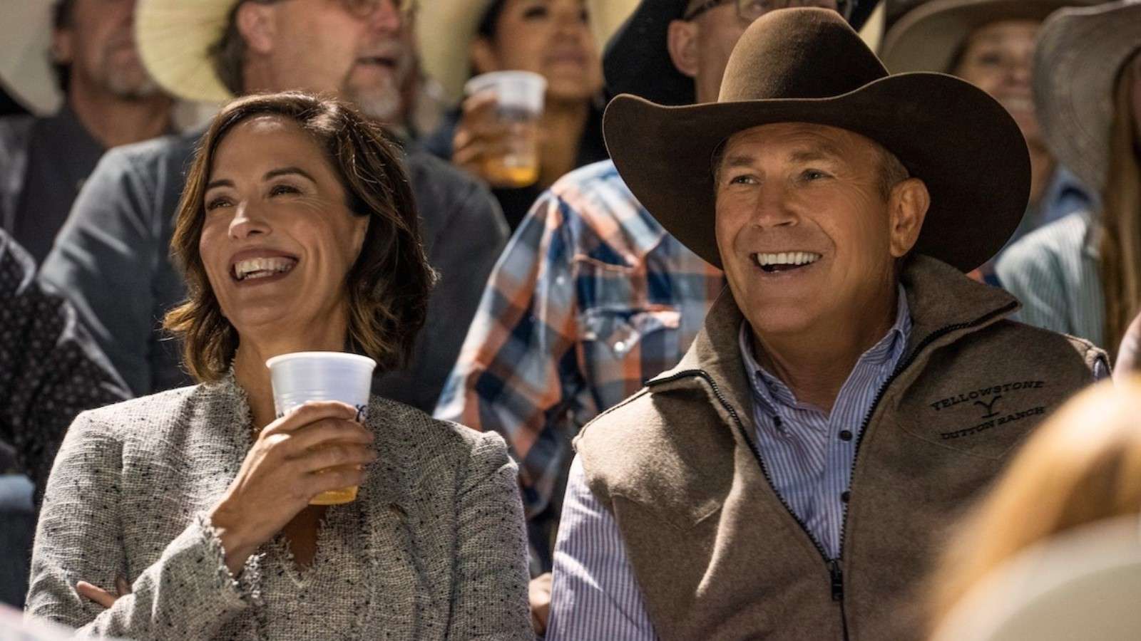 Wendy Moniz as Lynelle Perry and Kevin Costner as John Dutton in Yellowstone