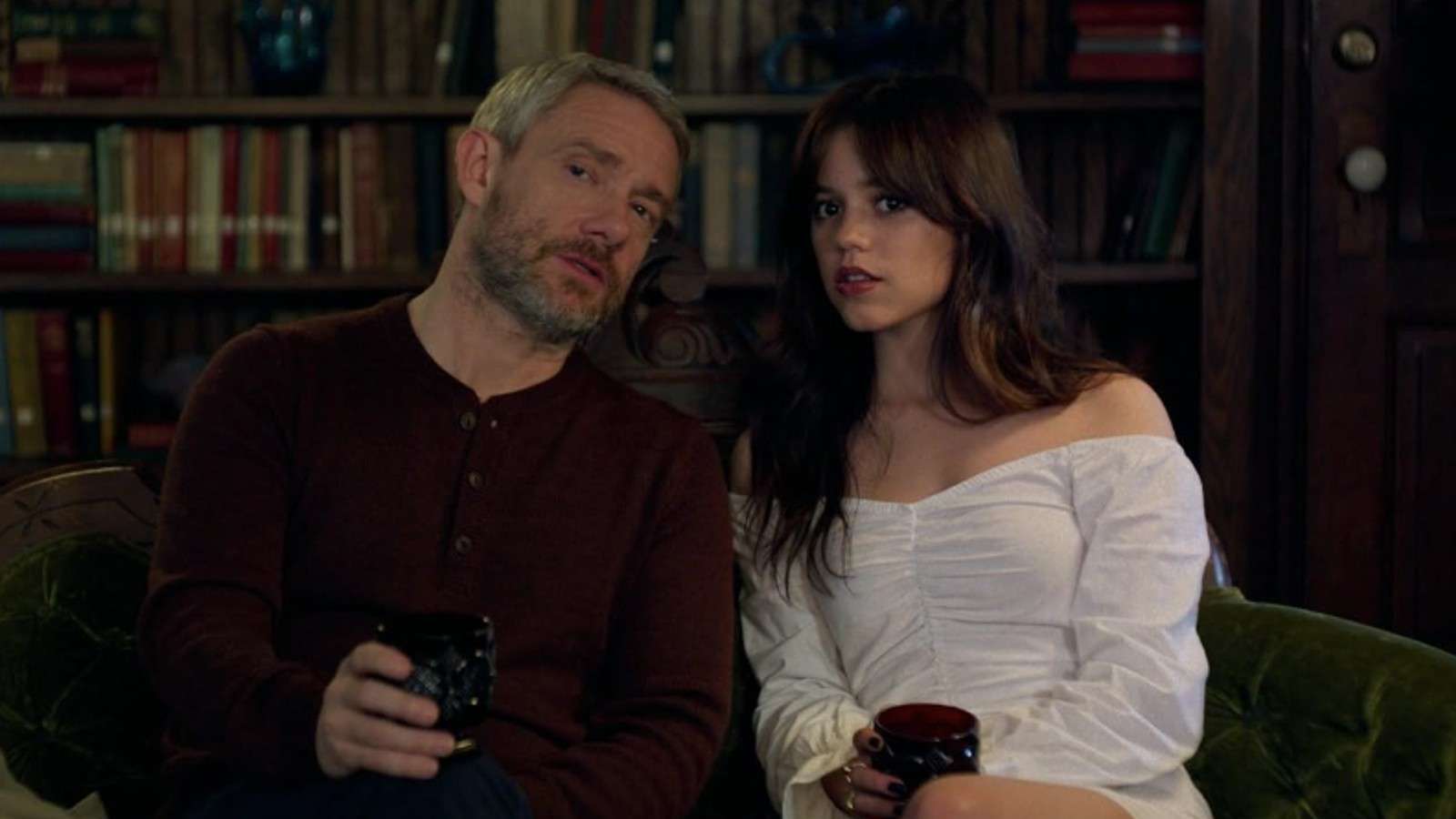 Martin Freeman and Jenna Ortega in Miller's Girl