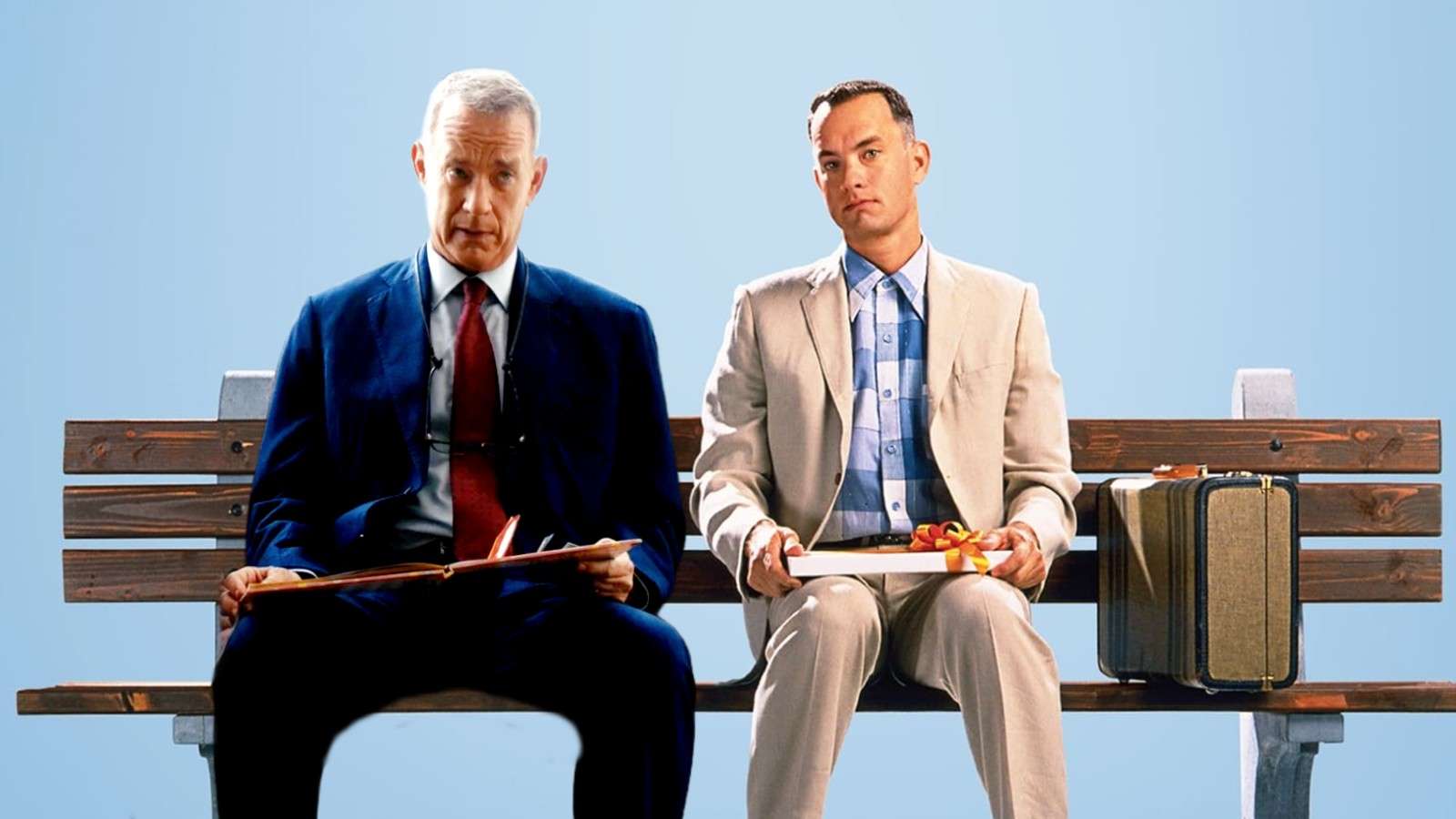 Tom Hanks from A Man Called Otto sitting on the bench in Forrest Gump