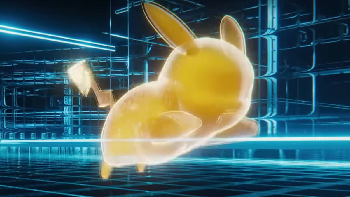 A screenshot from the Pokemon Legends Z-A reveal trailer shows a wireframe Pikachu running through Lumiose City