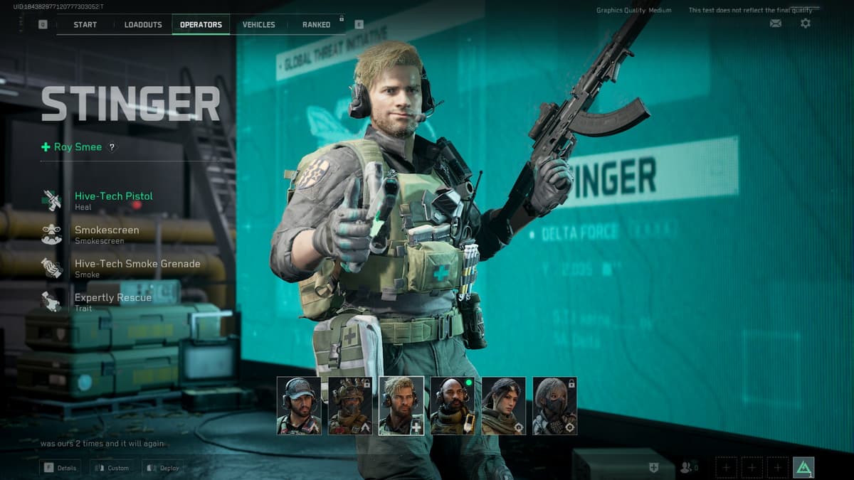 A screenshot of Stinger in Delta Force: Hawk Ops