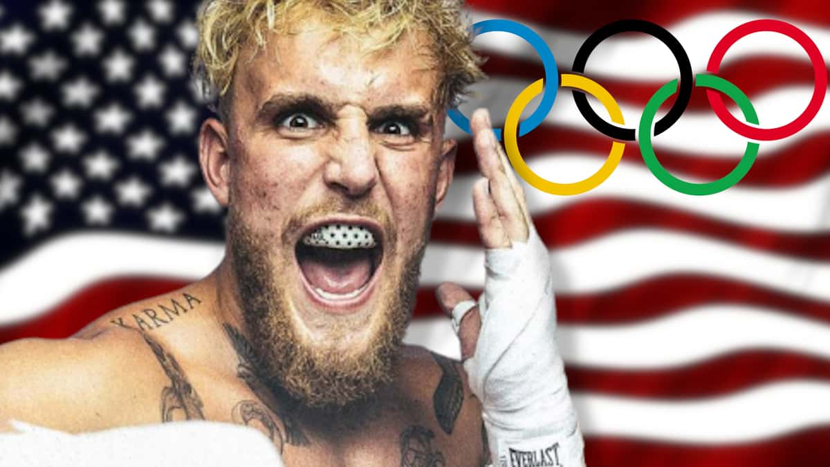 jake paul in front of usa flag and olympic logo