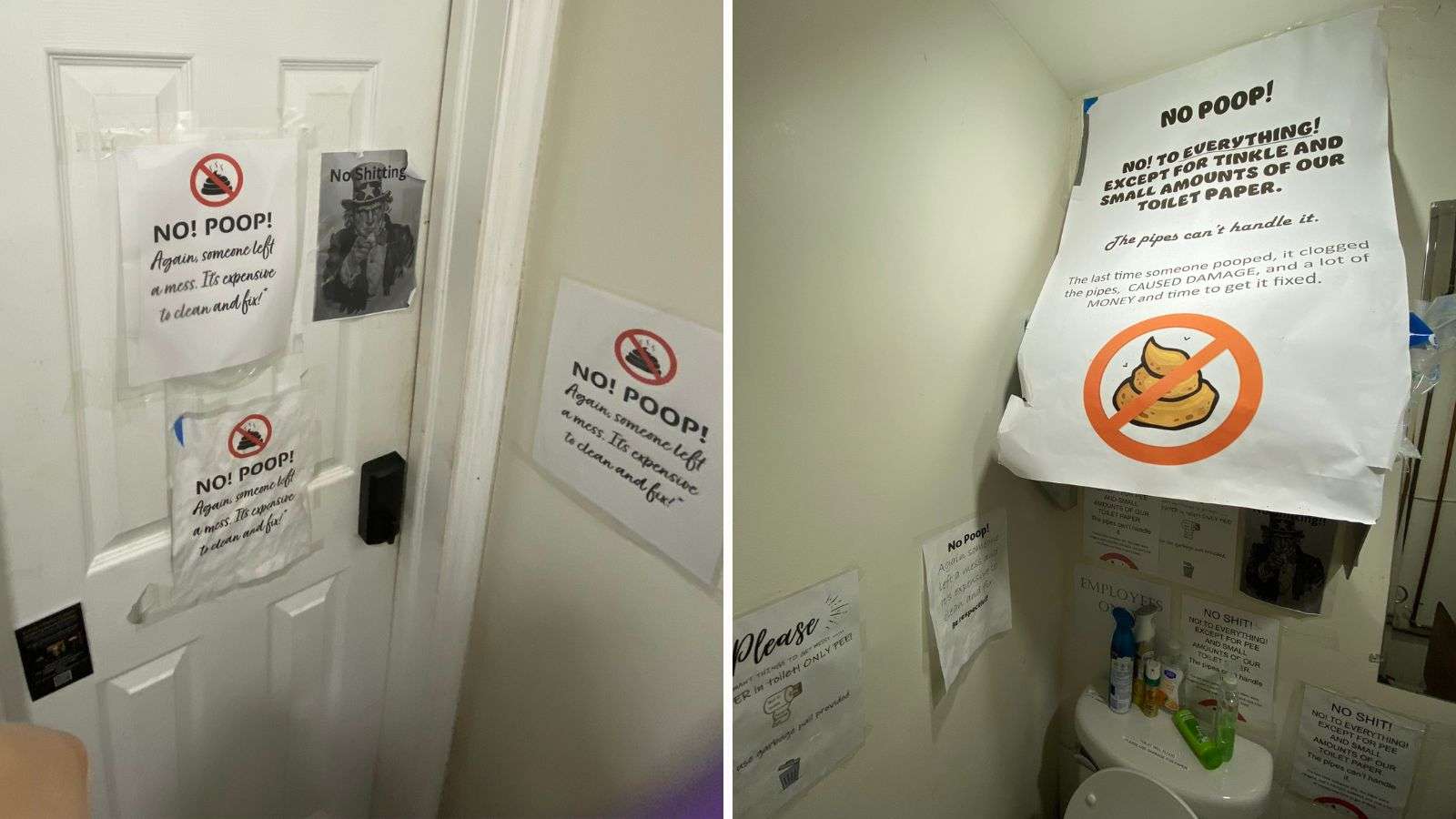 No pooping signs in coffee shop bathroom