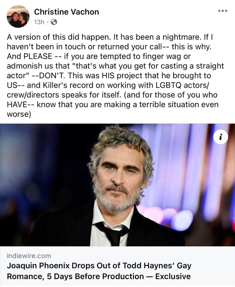 Christine Vachon's Facebook post about Joaquin Phoenix