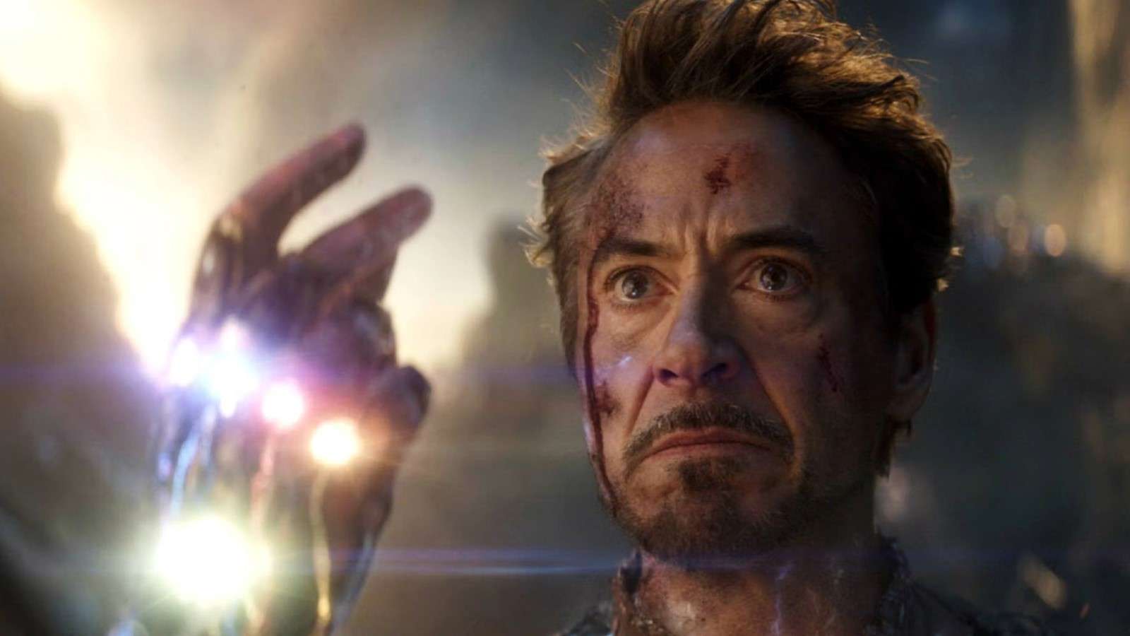 Robert Downey Jr as Iron Man in Avengers Engame