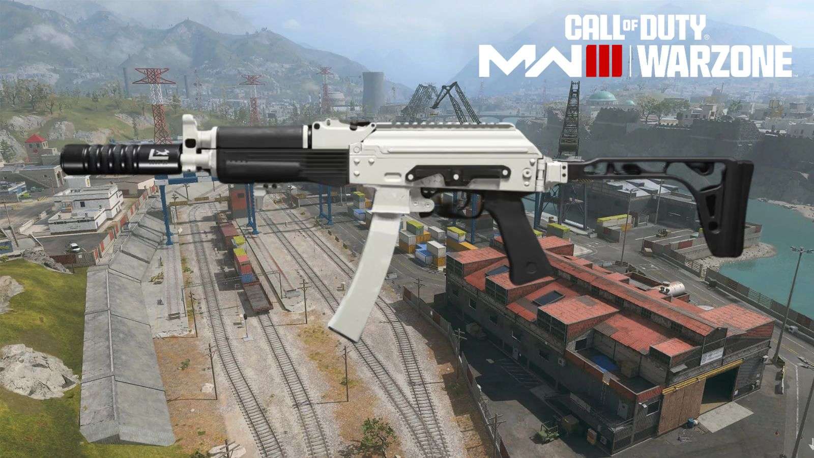 White Vaznev 9k SMG in Warzone over cargo POI in Urzikstan map